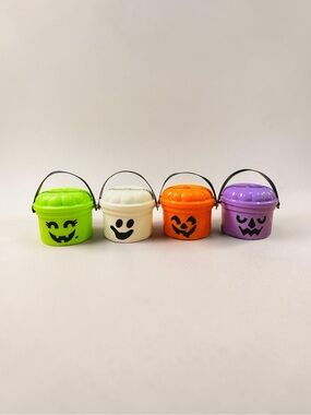 Miniature Halloween Treat Buckets - Green, White, Orange, Purple - Set